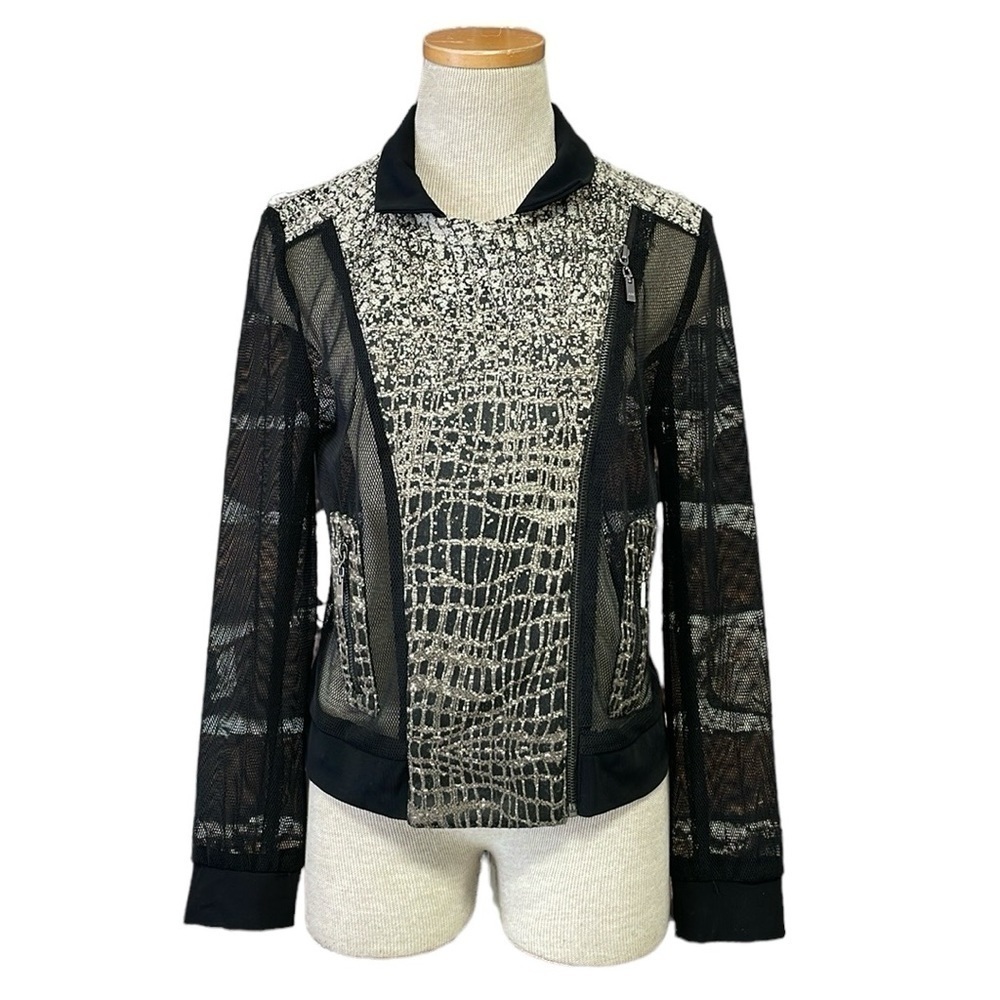 Alberto Makali Jacket Women's S Small Black Cream Snakeskin Mesh Zip Collar